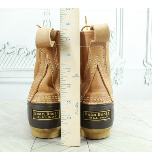 LL Bean Brown Leather Lace Up Round Toe Unlined Ankle Duck Boots Size 8 N - Picture 5 of 10